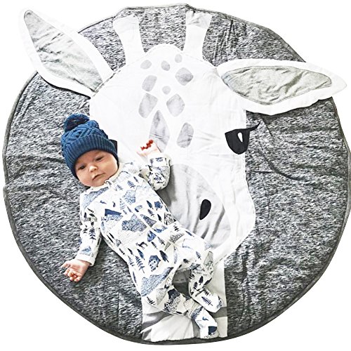 Lzttyee Cotton Round Giraffe Nursery Rug Baby Floor Playmats Crawling Mat Game Blanket For Kids Room Decoration Dark Gray